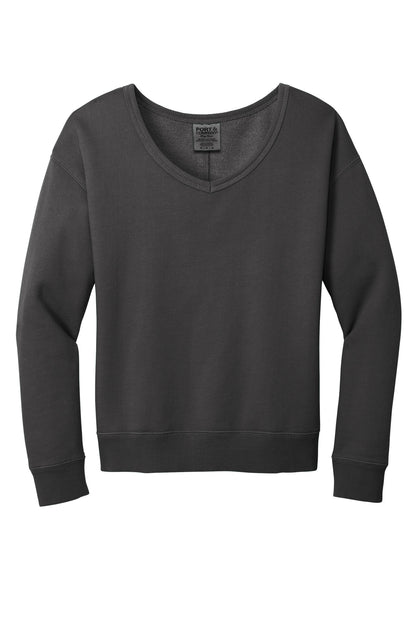 Port & Co Women's Beach Wash Garment-Dyed V-Neck Sweatshirt LPC098V