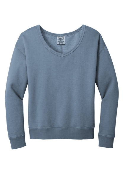 Port & Co Women's Beach Wash Garment-Dyed V-Neck Sweatshirt LPC098V