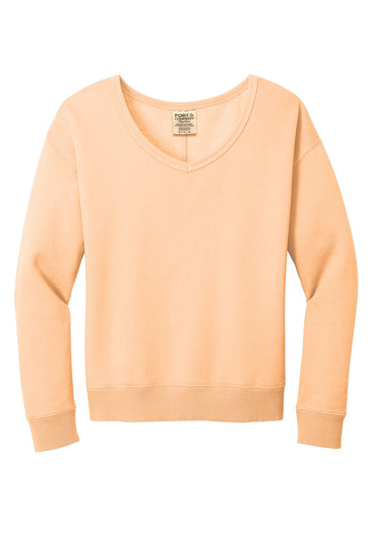 Port & Co Women's Beach Wash Garment-Dyed V-Neck Sweatshirt LPC098V