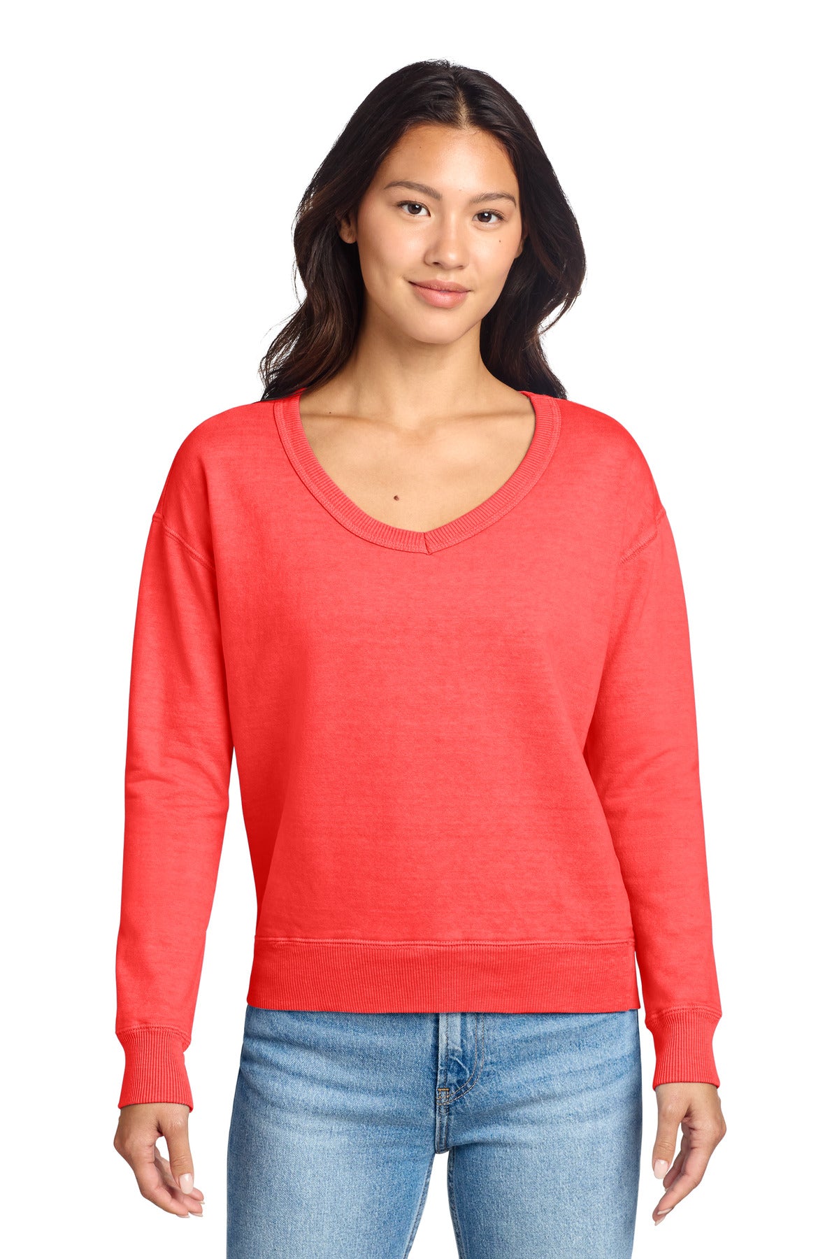 Port & Co Women's Beach Wash Garment-Dyed V-Neck Sweatshirt LPC098V